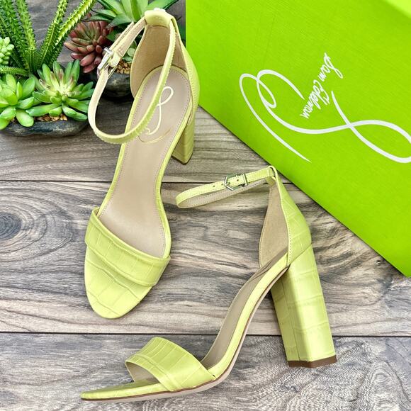 NIB Sam Edelman 9M Yaro Leather Ankle Strap Block Heel Sandals Kiwi - Picture 1 of 13